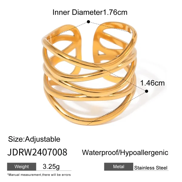 Casual Stainless Steel Jewelry Minimalist Metal Golden 18 K PVD Plated Opening Ring - Image 2