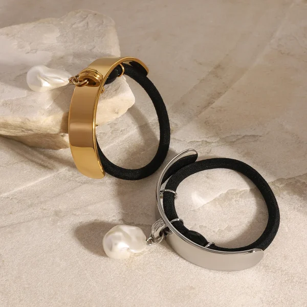 Casual Stainless Steel Metal Waterproof Headbands Pearl Rope Scrunchies Ponytail Elastic Hair Bands - Image 3