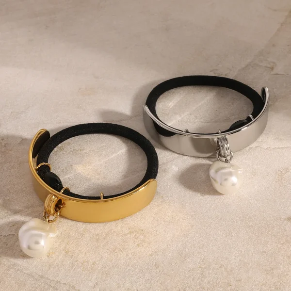Casual Stainless Steel Metal Waterproof Headbands Pearl Rope Scrunchies Ponytail Elastic Hair Bands - Image 4