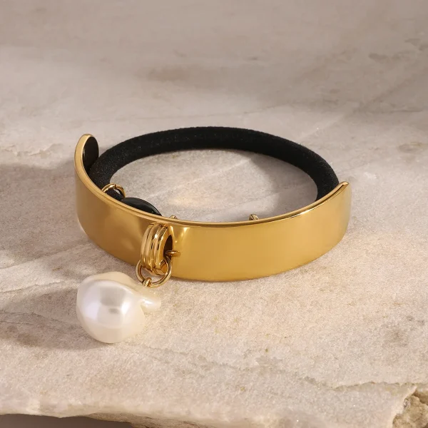 Casual Stainless Steel Metal Waterproof Headbands Pearl Rope Scrunchies Ponytail Elastic Hair Bands - Image 5