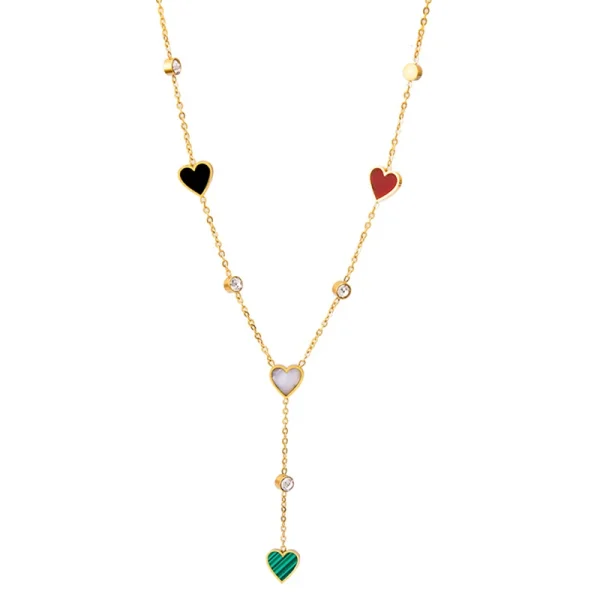 Trendy Stainless Steel Natural Shells Zircon Heart Charm Chain Pendants Choker Necklaces - Image 4