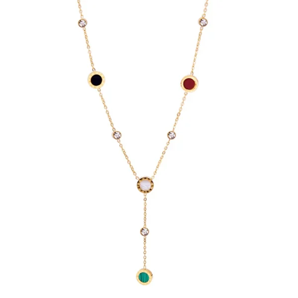 Casual Stainless Steel Natural Shells Zircon Circle Charm Chain Pendants Choker Necklaces - Image 4