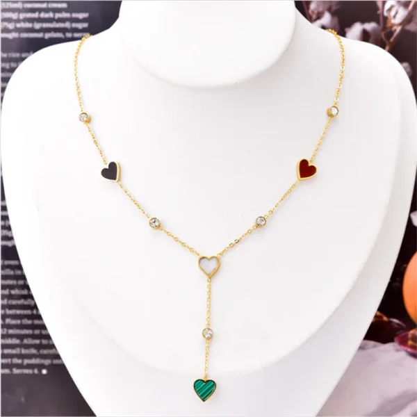 Trendy Stainless Steel Natural Shells Zircon Heart Charm Chain Pendants Choker Necklaces - Image 3
