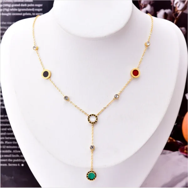 Casual Stainless Steel Natural Shells Zircon Circle Charm Chain Pendants Choker Necklaces - Image 3