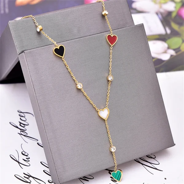 Trendy Stainless Steel Natural Shells Zircon Heart Charm Chain Pendants Choker Necklaces - Image 2