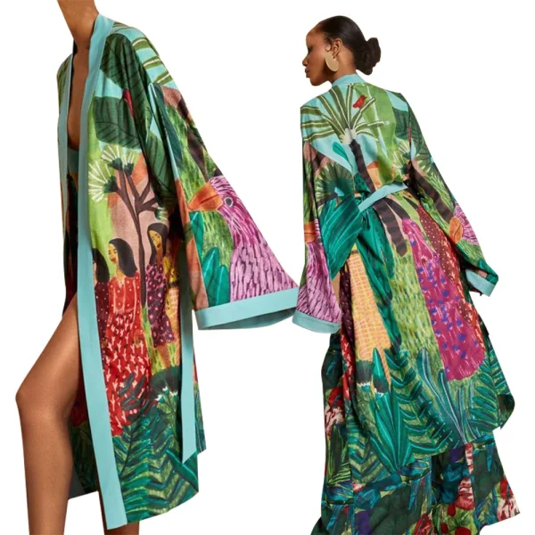 Casual Traditional Popular Print Flower Silk Dress - Image 7