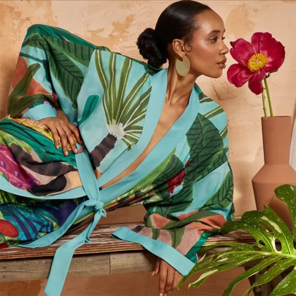 Casual Traditional Popular Print Flower Silk Dress - Image 3