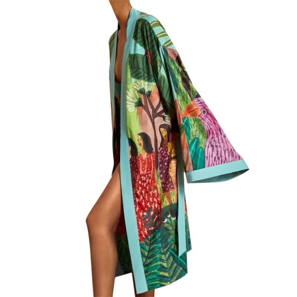 Casual Traditional Popular Print Flower Silk Dress - Image 2