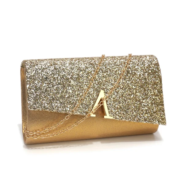 Casual V Design Metal Chain Glamorous Design Evening Envelope Shaped Sequins Handbags - Image 36