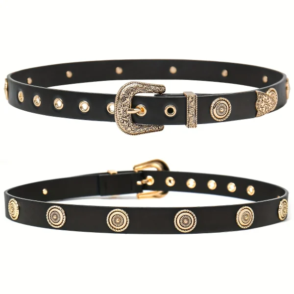 Casual Western Punk Studded Faux Leather Dresses Pants Jeans Belt - Image 3