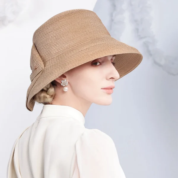 Casual Wide Brim UV Protection Foldable Beach With Bow Lightweight Breathable Outdoor Travel Straw Sun Hat - Image 2
