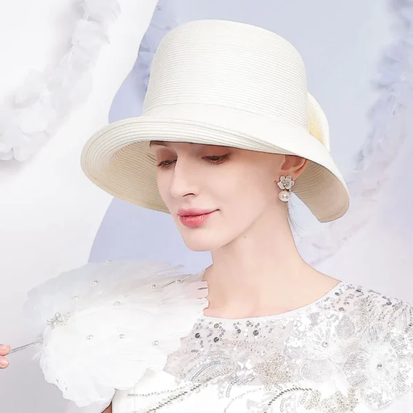 Casual Wide Brim UV Protection Foldable Beach With Bow Lightweight Breathable Outdoor Travel Straw Sun Hat - Image 4