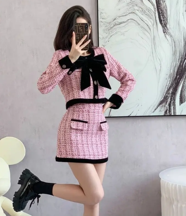 Celebrity Geometric High End Small Versatile Blazer And Skirt Two Piece Set - Image 2