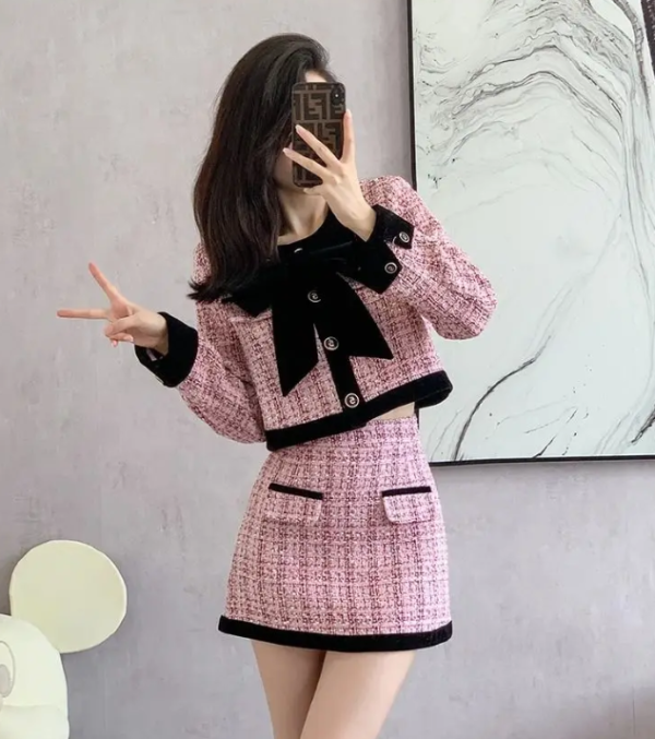 Celebrity Geometric High End Small Versatile Blazer And Skirt Two Piece Set