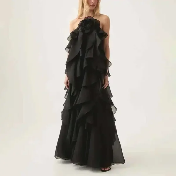 Chic Casual Elegant Patchwork Ruffles Sleeveless Solid Color Loose Long Backless Dress - Image 4