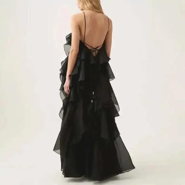 Chic Casual Elegant Patchwork Ruffles Sleeveless Solid Color Loose Long Backless Dress - Image 5