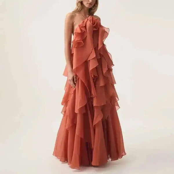 Chic Casual Elegant Patchwork Ruffles Sleeveless Solid Color Loose Long Backless Dress - Image 2