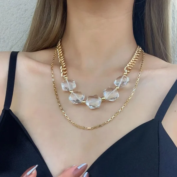 Elegant Creative Design Big Geometric Transparent Resin Acrylic Exaggerate Party Pendant Necklaces
