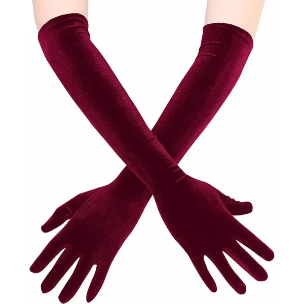 Classic Adult Velvet Elbow Stretch Finger Long Wedding Party Dress Gloves - Image 3