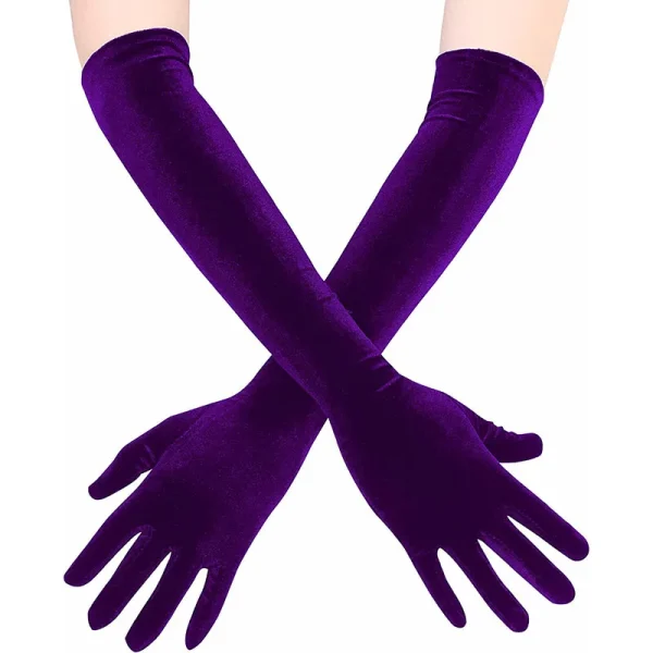 Classic Adult Velvet Elbow Stretch Finger Long Wedding Party Dress Gloves - Image 4