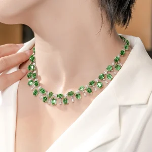 Classic Chain European Design Simulation Tourmaline Choker Necklace