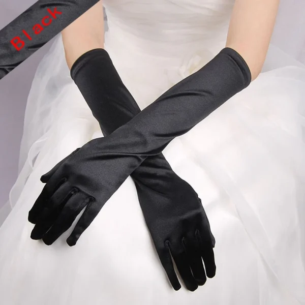 Classic Colors Elbow Stretch Satin Finger 38 cm Flapper Long Gloves - Image 2