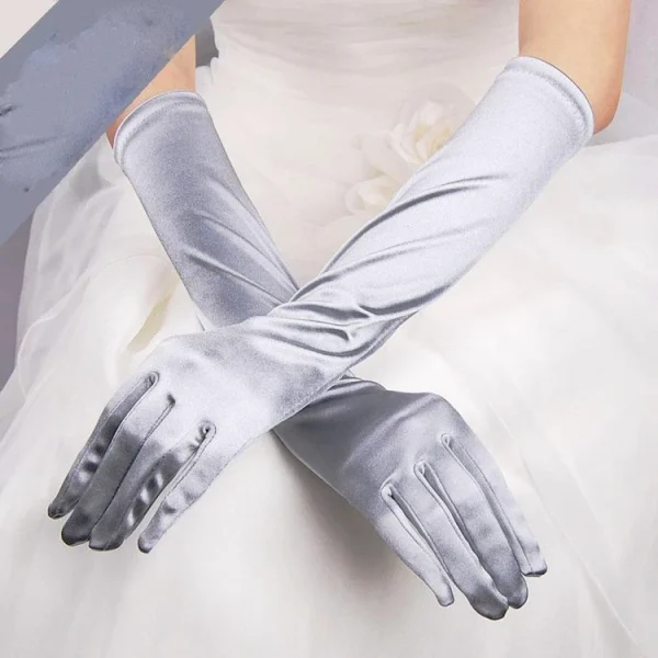 Classic Colors Elbow Stretch Satin Finger 38 cm Flapper Long Gloves - Image 17