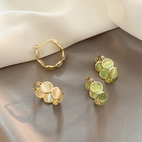 Classic Copper Alloy Design Sense Geometric Opals Round Metal Hoop Earrings - Image 5