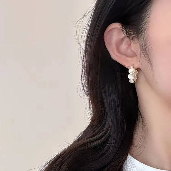 Classic Copper Alloy Design Sense Geometric Opals Round Metal Hoop Earrings