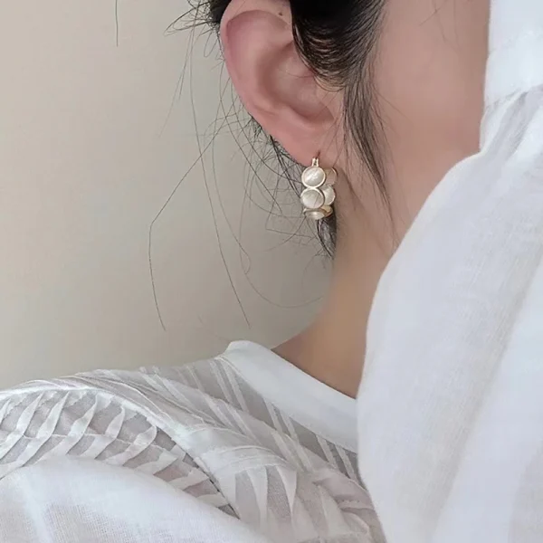 Classic Copper Alloy Design Sense Geometric Opals Round Metal Hoop Earrings - Image 4