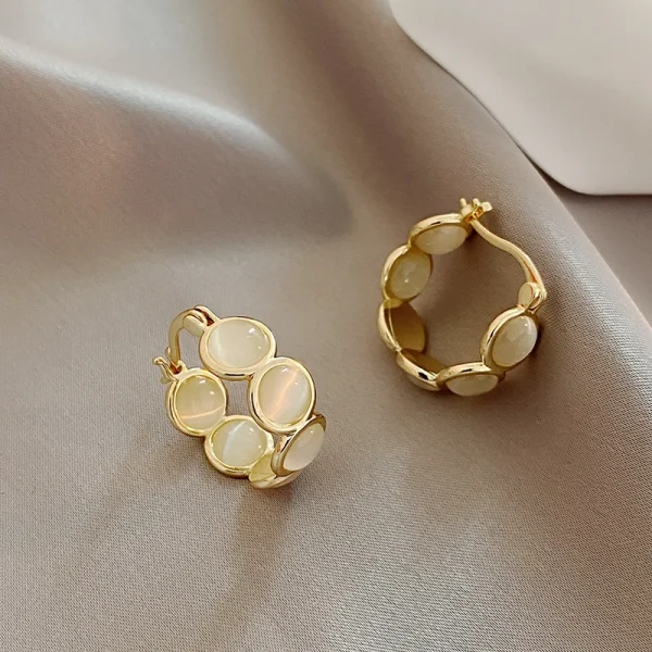 Classic Copper Alloy Design Sense Geometric Opals Round Metal Hoop Earrings - Image 7