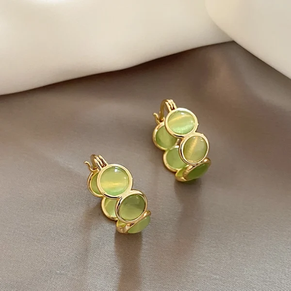 Classic Copper Alloy Design Sense Geometric Opals Round Metal Hoop Earrings - Image 8