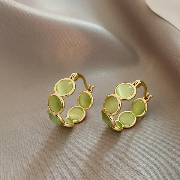 Classic Copper Alloy Design Sense Geometric Opals Round Metal Hoop Earrings - Image 9