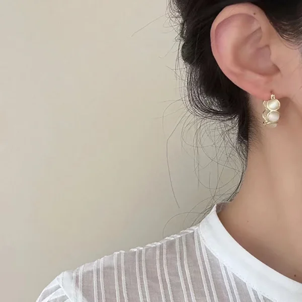 Classic Copper Alloy Design Sense Geometric Opals Round Metal Hoop Earrings - Image 3