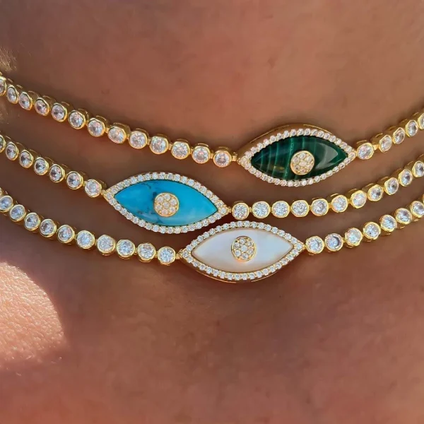 Classic Cubic Zirconia Geometric Devil's Eye Set Zircon Plated with True Pendant Necklace - Image 2
