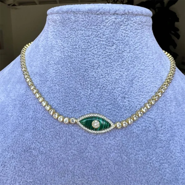 Classic Cubic Zirconia Geometric Devil's Eye Set Zircon Plated with True Pendant Necklace - Image 3