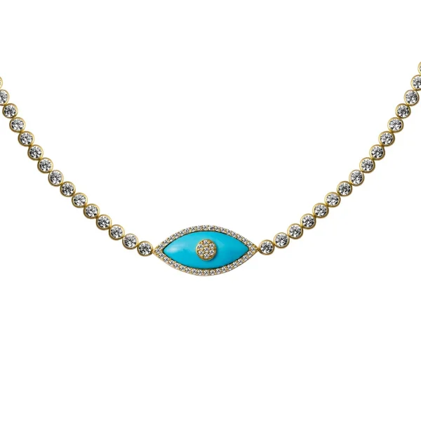 Classic Cubic Zirconia Geometric Devil's Eye Set Zircon Plated with True Pendant Necklace - Image 4