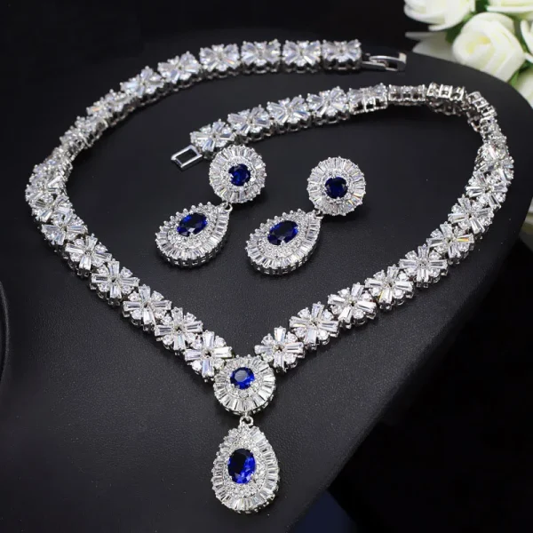 Classic Cubic Zirconia Nigerian Wedding Costume Big Statement With Crystal Stone Jewelry Set - Image 7