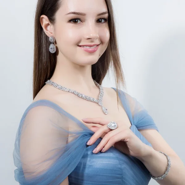 Classic Cubic Zirconia Nigerian Wedding Costume Big Statement With Crystal Stone Jewelry Set