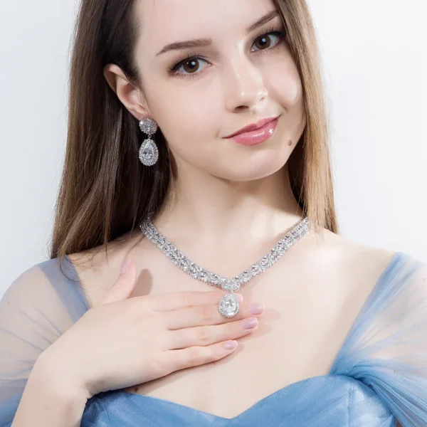 Classic Cubic Zirconia Nigerian Wedding Costume Big Statement With Crystal Stone Jewelry Set - Image 2