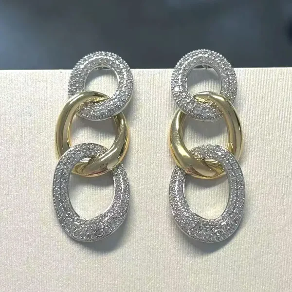 Classic Cubic Zirconia Plant Vintage Heavy Punk Chain Drop Earring - Image 3
