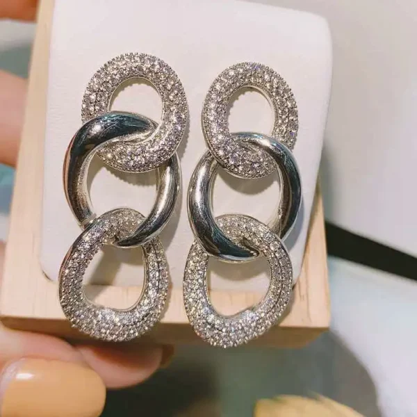 Classic Cubic Zirconia Plant Vintage Heavy Punk Chain Drop Earring - Image 5