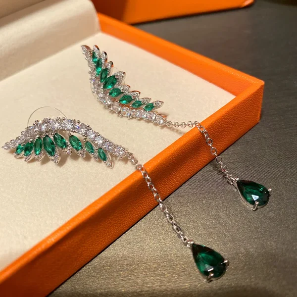 Classic Plant Cubic Zirconia Long Dangling Wing Drop Earring - Image 4