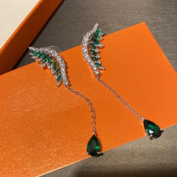 Classic Plant Cubic Zirconia Long Dangling Wing Drop Earring - Image 5