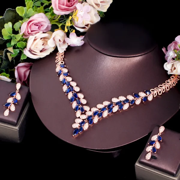 Classic Plant Zircons Gorgeous Cubic Zirconia Stone Necklace Earrings Jewelry Set - Image 3