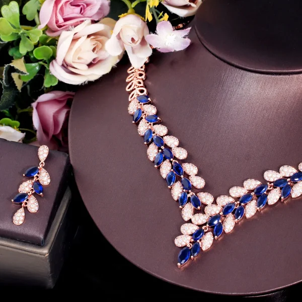 Classic Plant Zircons Gorgeous Cubic Zirconia Stone Necklace Earrings Jewelry Set - Image 4