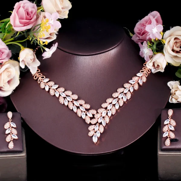 Classic Plant Zircons Gorgeous Cubic Zirconia Stone Necklace Earrings Jewelry Set - Image 5