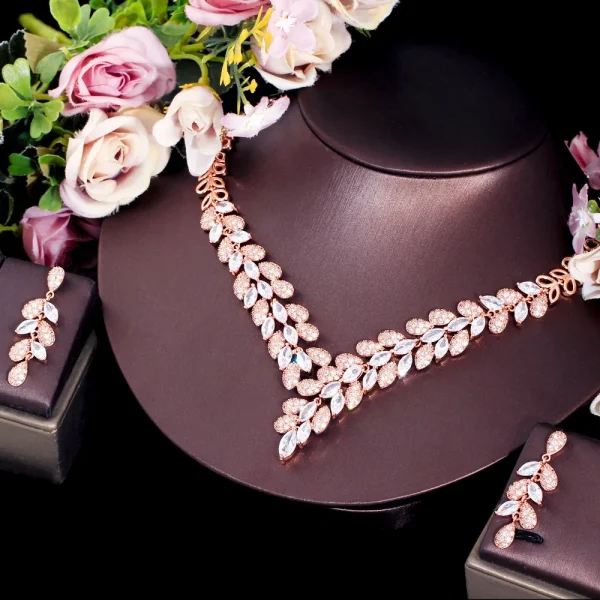 Classic Plant Zircons Gorgeous Cubic Zirconia Stone Necklace Earrings Jewelry Set - Image 6