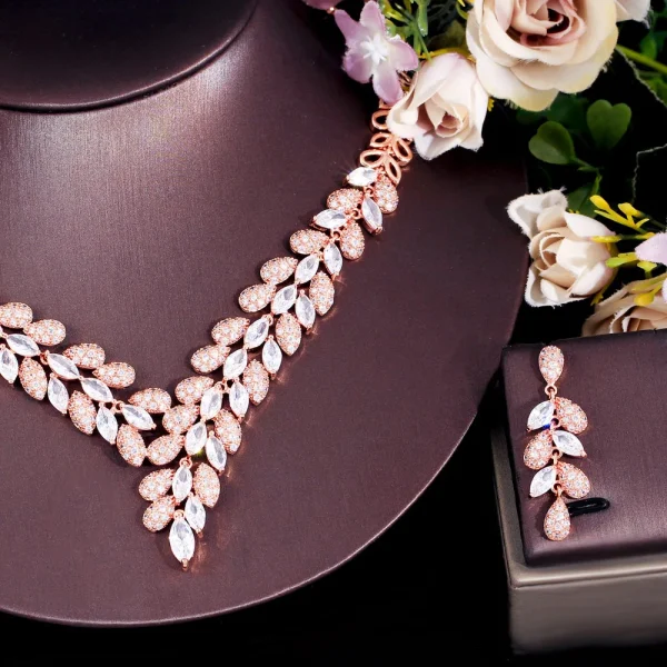 Classic Plant Zircons Gorgeous Cubic Zirconia Stone Necklace Earrings Jewelry Set - Image 7
