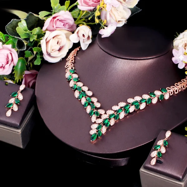 Classic Plant Zircons Gorgeous Cubic Zirconia Stone Necklace Earrings Jewelry Set - Image 8